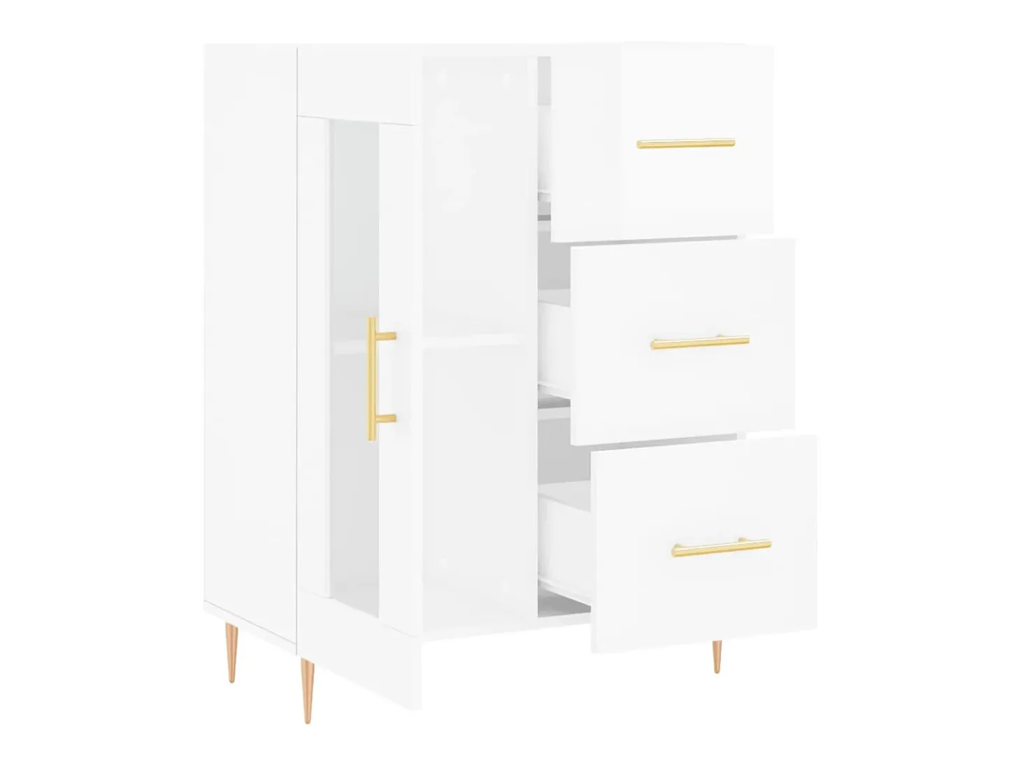 Aparador buffet cómoda armario mueble organizador cocina salón brillante 69,5 x 34 x 90 cm madera contrachapada blanco 02_0030711