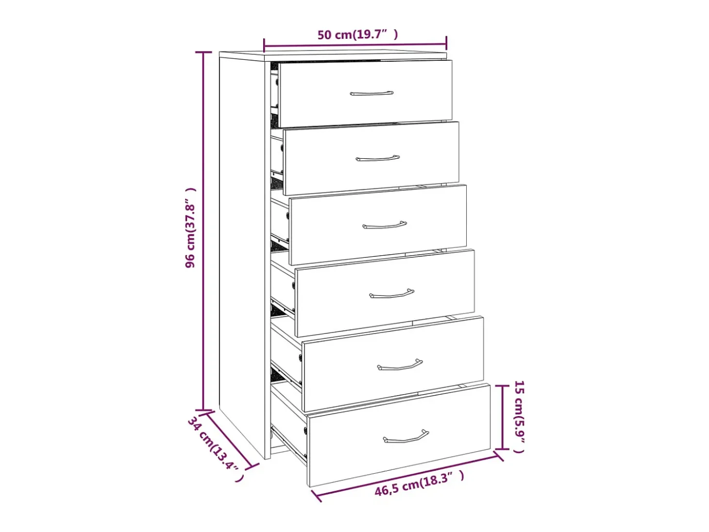 Aparador buffet cómoda armario mueble organizador cocina salón salón con 6 cajones Sonoma 50 x 34 x 96 cm madera contrachapada gris 02_0029763