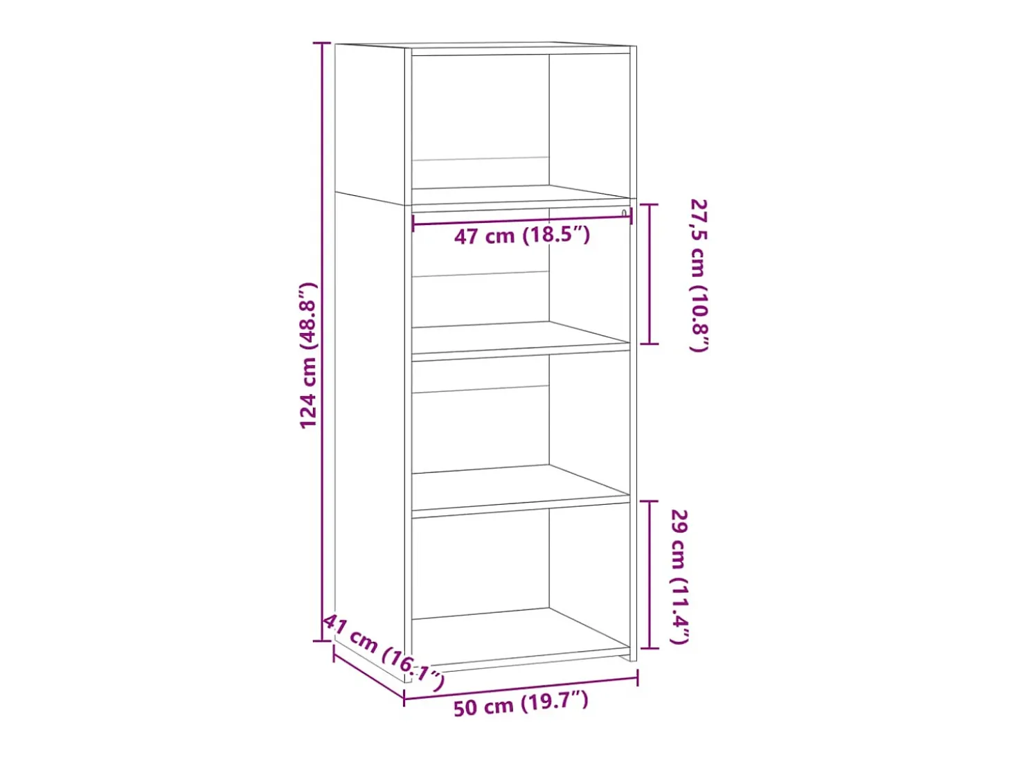 Aparador buffet cómoda armario mueble organizador cocina salón salón alto 50 x 41 x 124 cm madera contrachapada gris 02_0034446