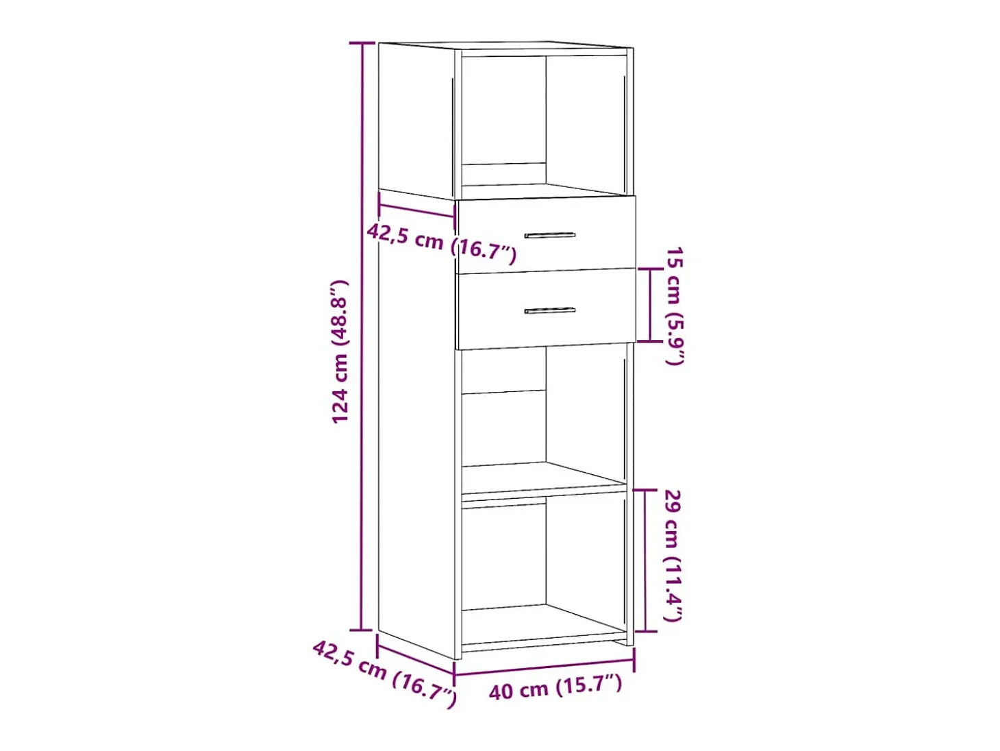 Aparador buffet cómoda armario mueble organizador cocina salón salón alto 40 x 42,5 x 124 cm madera contrachapada negro 02_0034924