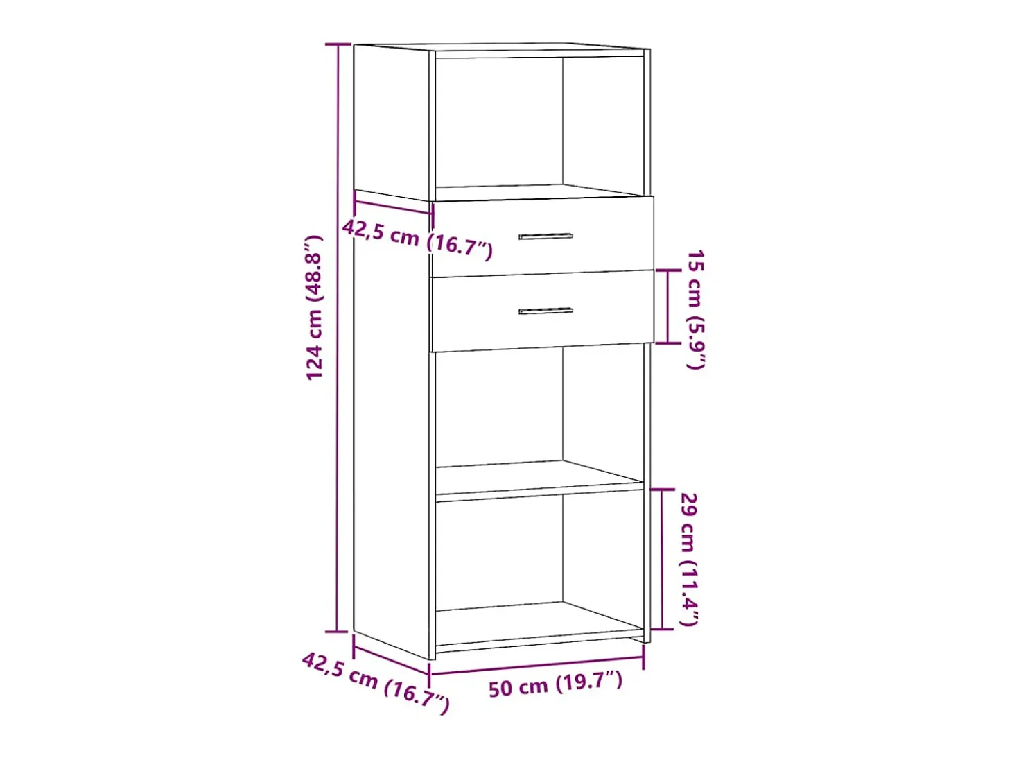 Aparador buffet cómoda armario mueble organizador cocina salón salón alto 50 x 42,5 x 124 cm madera contrachapada marrón 02_0033725