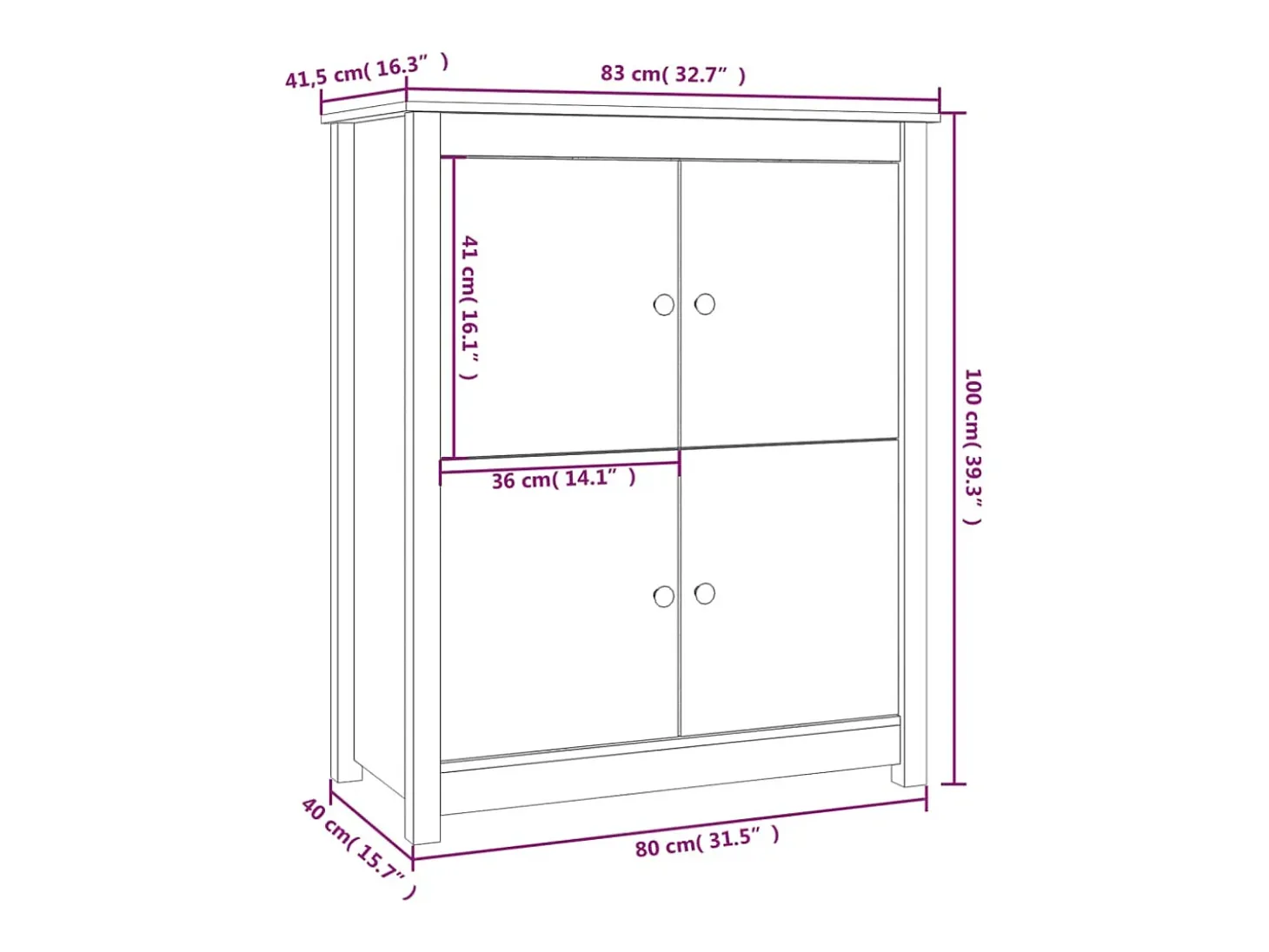 Aparador buffet cómoda armario mueble organizador cocina salón salón 83 x 41,5 x 100 cm madera maciza de pino negro 02_0036141