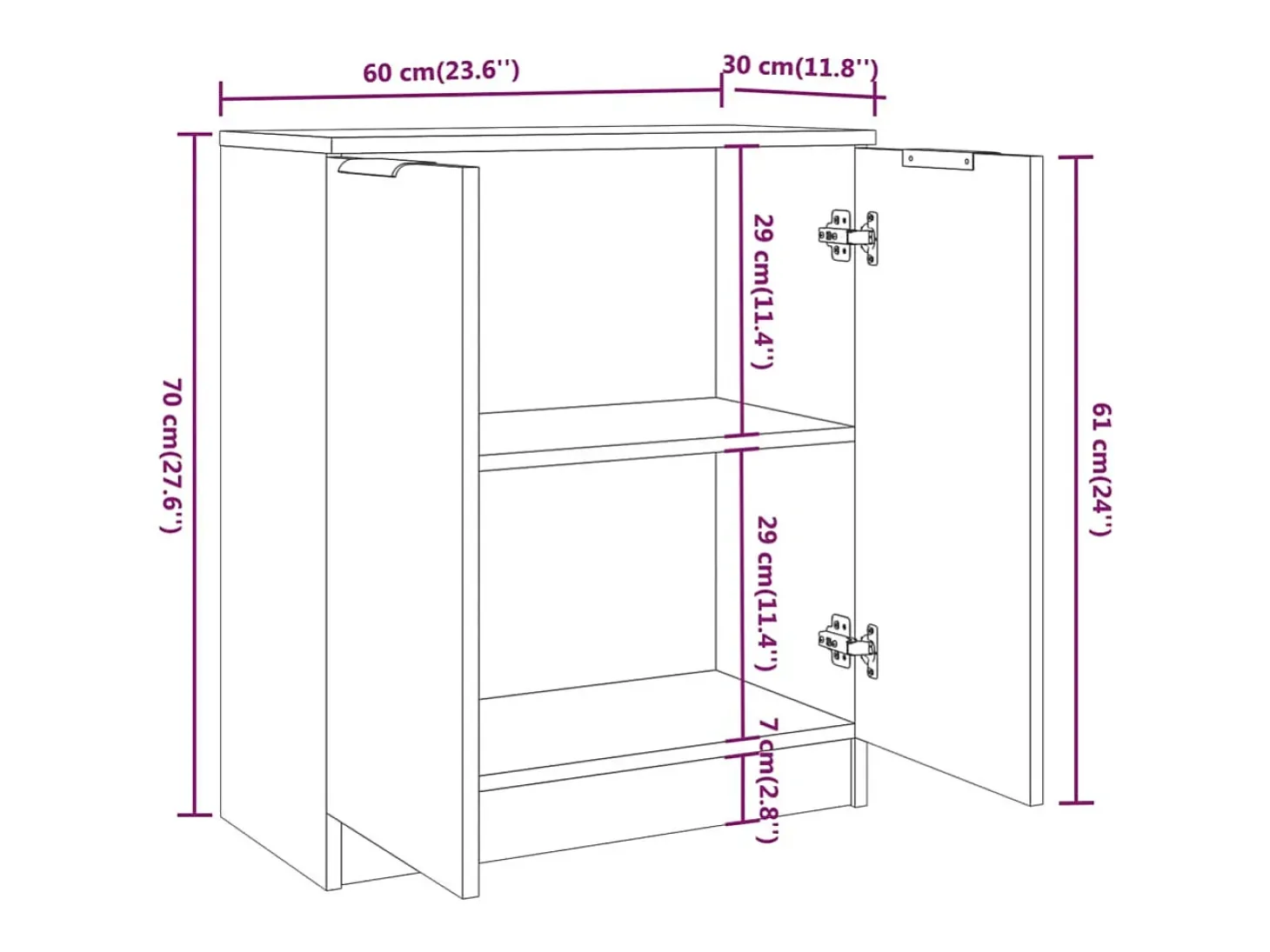 Aparador buffet cómoda armario unidad de almacenamiento organizador cocina salón salón Sonoma 60 x 30 x 70 cm madera contrachapada marrón 02_0031583