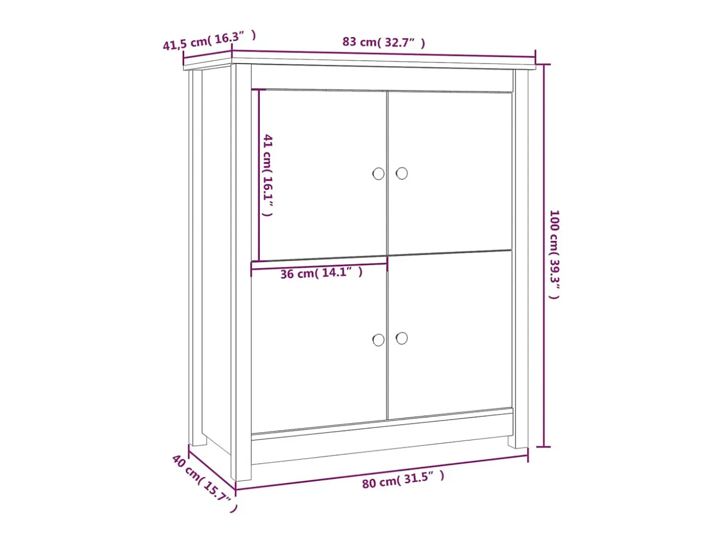 Aparador buffet cómoda armario mueble organizador cocina salón salón 83 x 41,5 x 100 cm madera maciza de pino gris 02_0031807