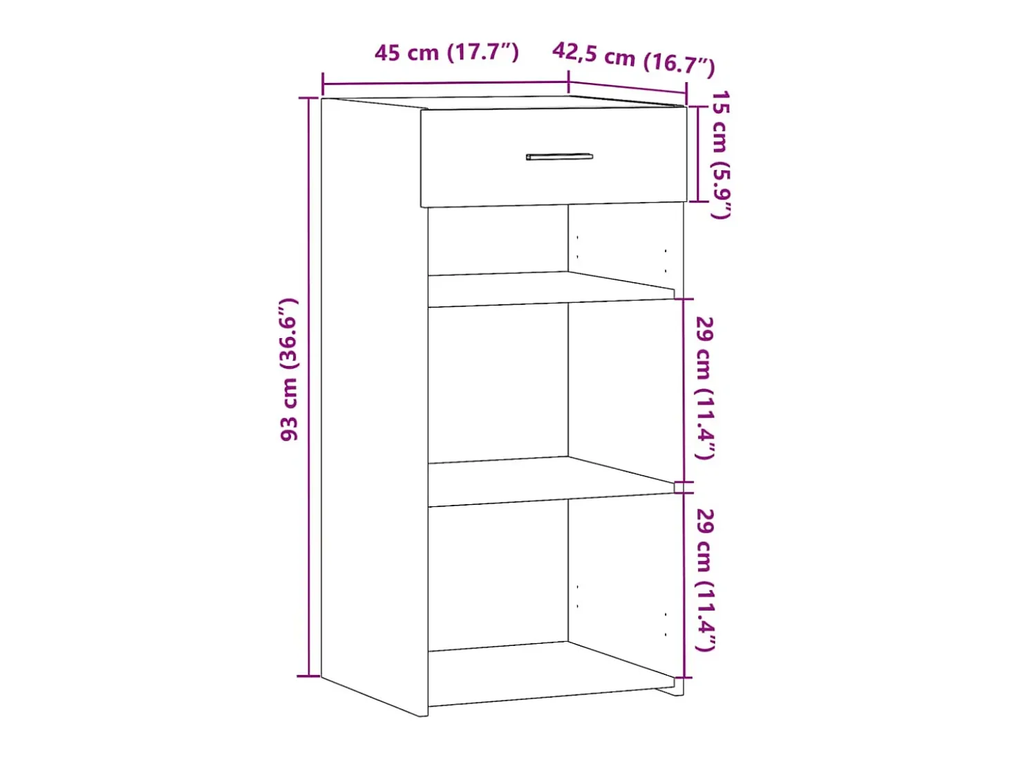 Aparador buffet cómoda armario unidad de almacenamiento organizador cocina salón salón Sonoma 45 x 42,5 x 93 cm madera contrachapada gris 02_0036368