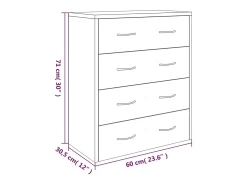 Aparador buffet cómoda armario mueble organizador cocina salón salón con 4 cajones 60 x 30,5 x 71 cm marrón ahumado 02_0029751
