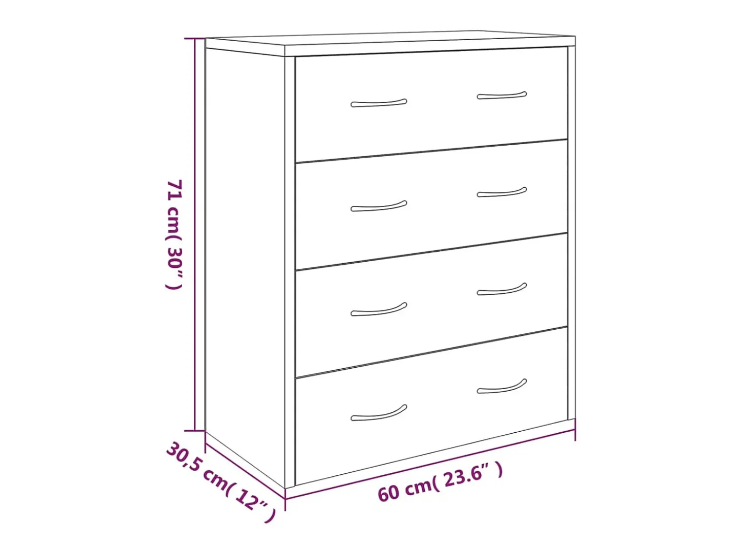 Aparador buffet cómoda armario mueble organizador cocina salón salón con 4 cajones 60 x 30,5 x 71 cm marrón ahumado 02_0029751