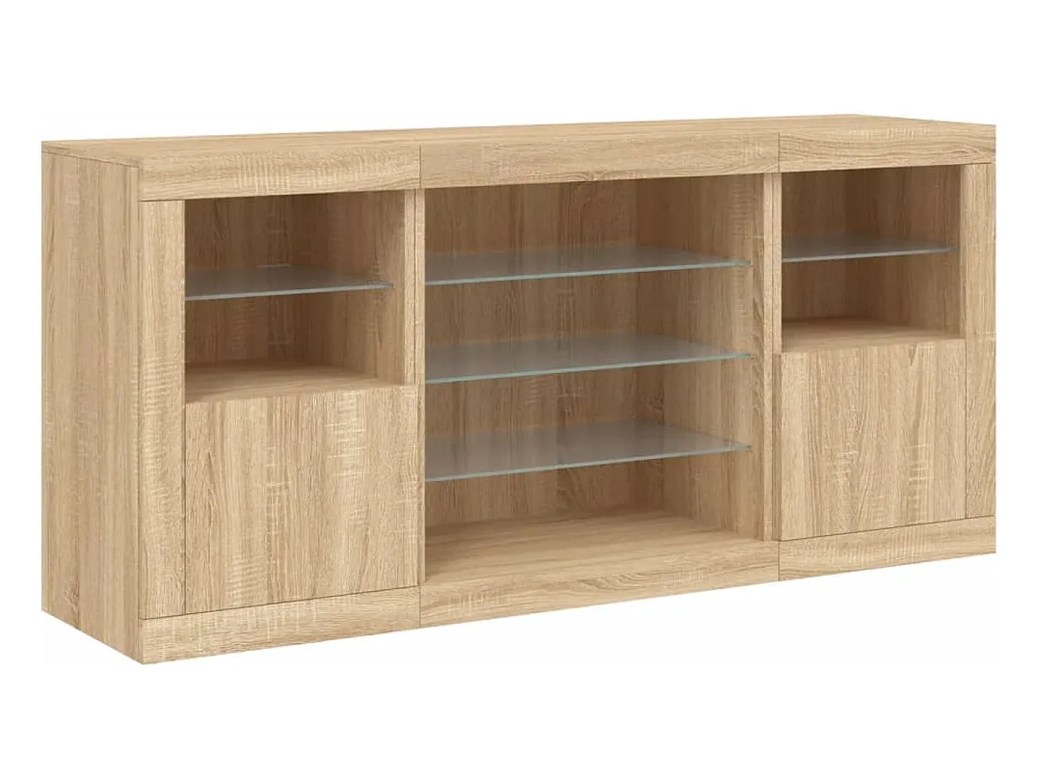 Aparador buffet cómoda armario mueble organizador cocina salón salón con luces LED sonoma 142,5 x 37 x 67 cm marrón 02_0029938