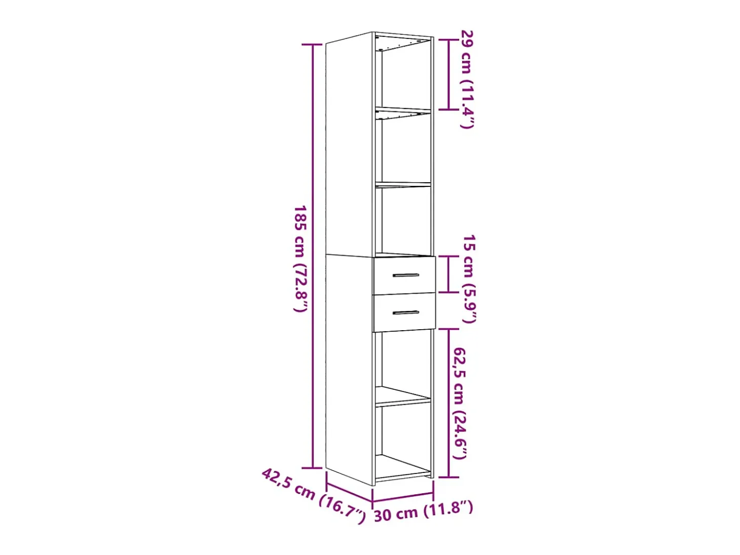 Aparador buffet cómoda armario mueble organizador cocina salón salón alto 30 x 42,5 x 185 cm madera contrachapada blanco 02_0032256