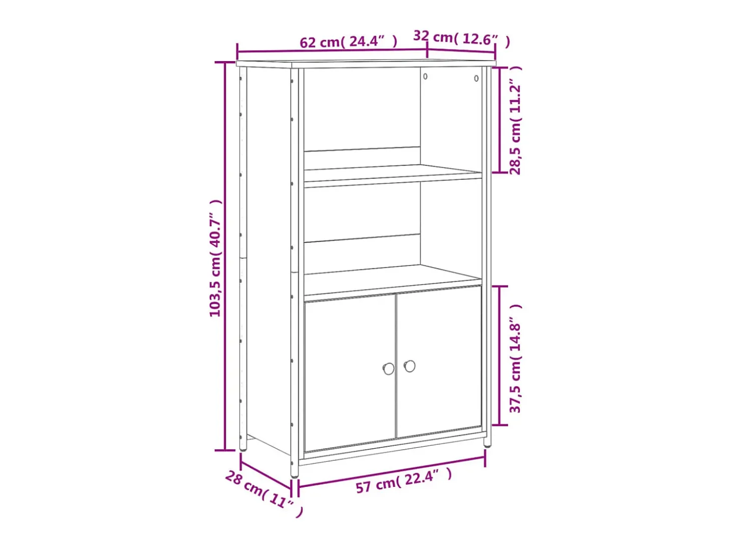 Aparador buffet cómoda armario mueble organizador cocina salón salón alto Sonoma 62 x 32 x 103,5 cm madera contrachapada gris 02_0035385