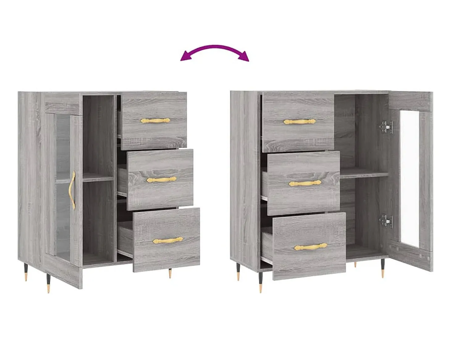 Aparador buffet cómoda armario unidad de almacenamiento organizador cocina salón salón Sonoma 69,5 x 34 x 90 cm madera contrachapada gris 02_0036453