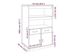 Aparador buffet cómoda armario mueble organizador cocina salón salón alto 67 x 40 x 108,5 cm madera maciza de pino blanco 02_0032480