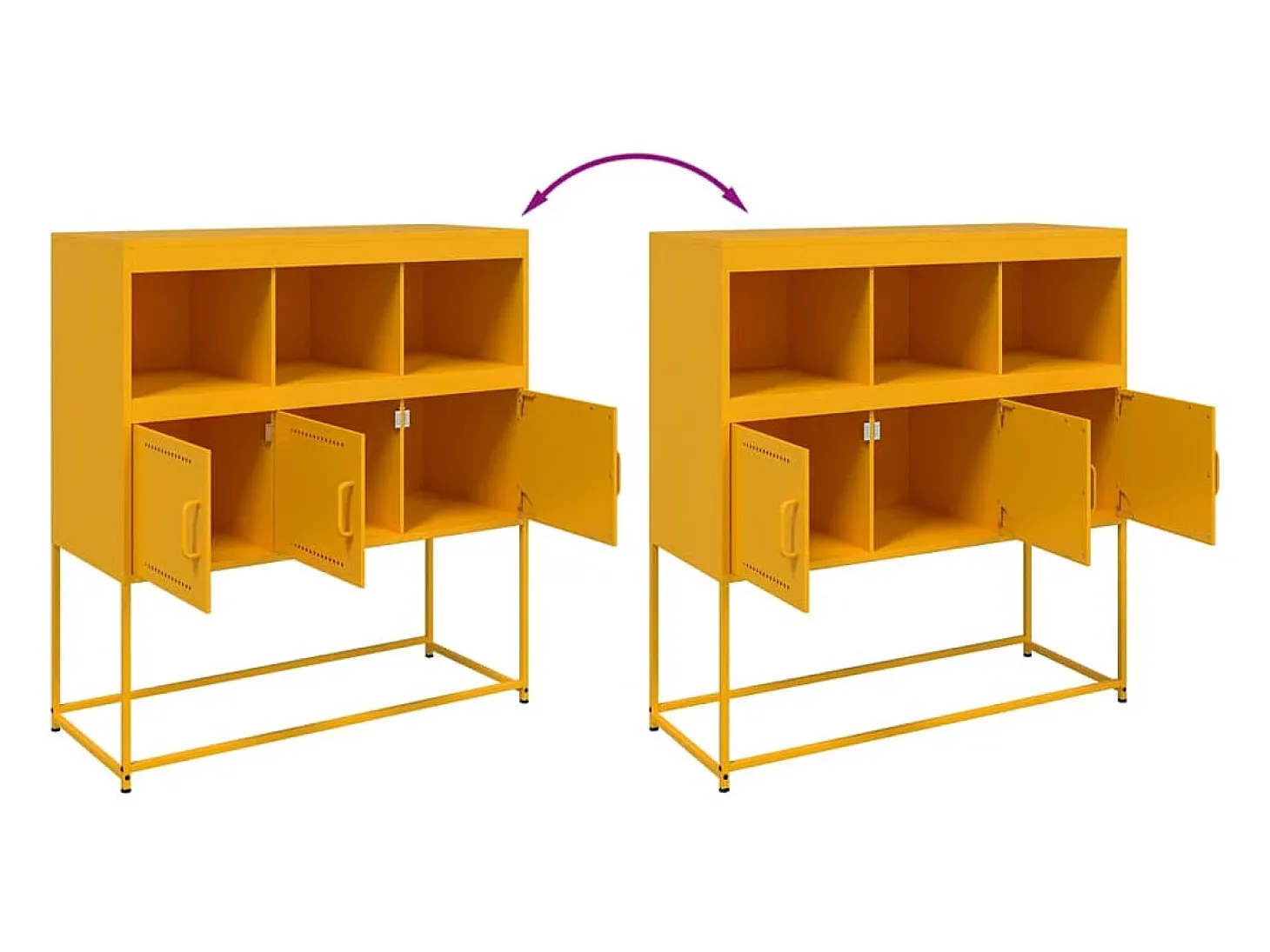Aparador buffet cómoda armario mueble organizador cocina salón salón amarillo mostaza 100,5 x 39 x 107 cm acero Amarillo 02_0035682