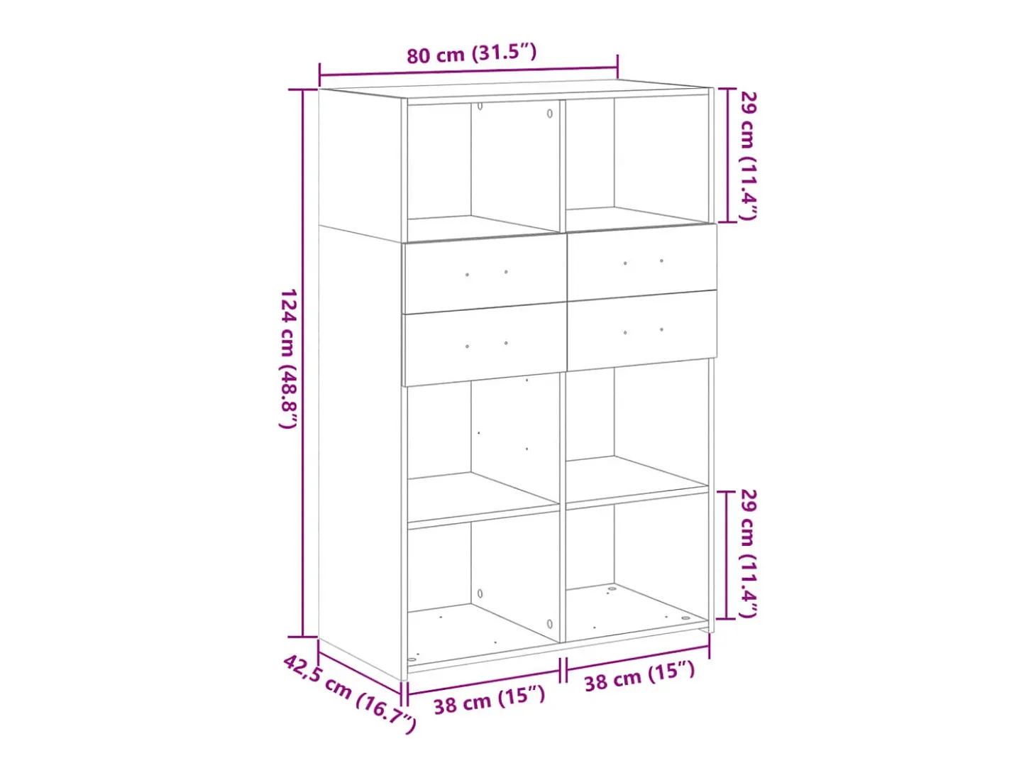 Aparador buffet cómoda armario mueble organizador cocina salón salón alto 80 x 42,5 x 124 cm madera contrachapada negra 02_0035133