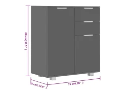 Aparador buffet cómoda armario mueble organizador cocina salón salón brillante 71 x 35 x 80 cm madera contrachapada gris 02_0031820