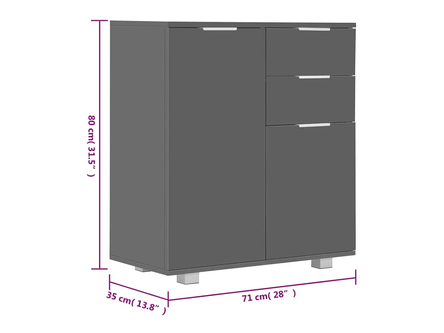 Aparador buffet cómoda armario mueble organizador cocina salón salón brillante 71 x 35 x 80 cm madera contrachapada gris 02_0031820