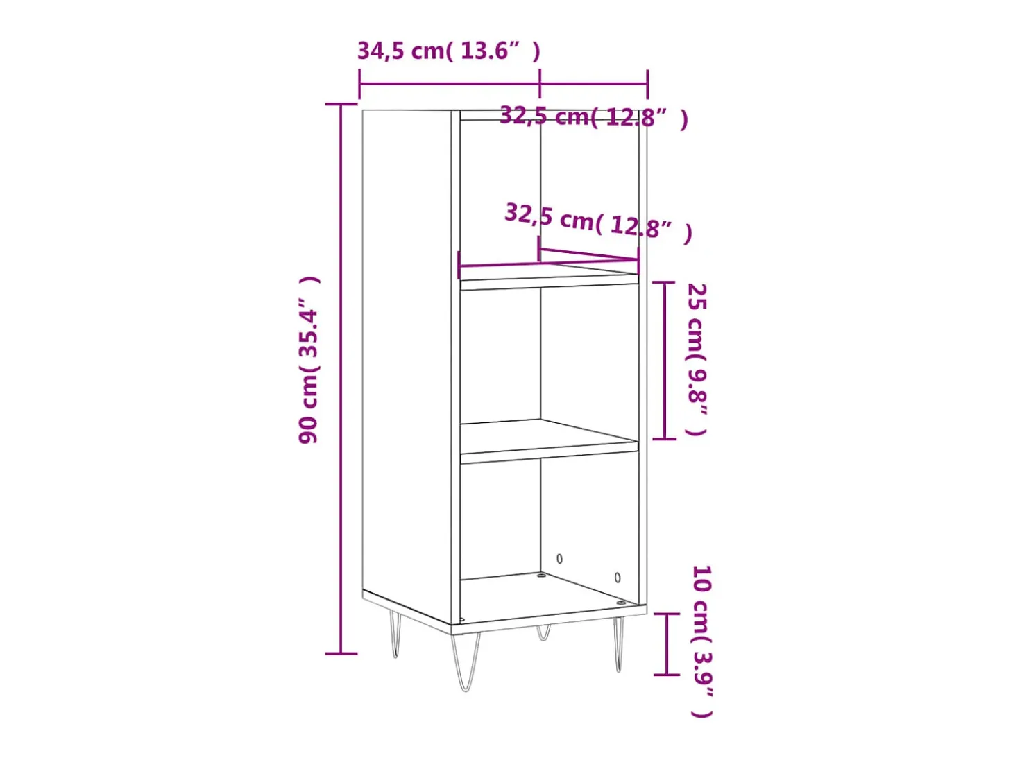 Aparador buffet cómoda armario unidad de almacenamiento organizador cocina salón salón Sonoma 34,5 x 32,5 x 90 cm madera contrachapada marrón 02_0031510
