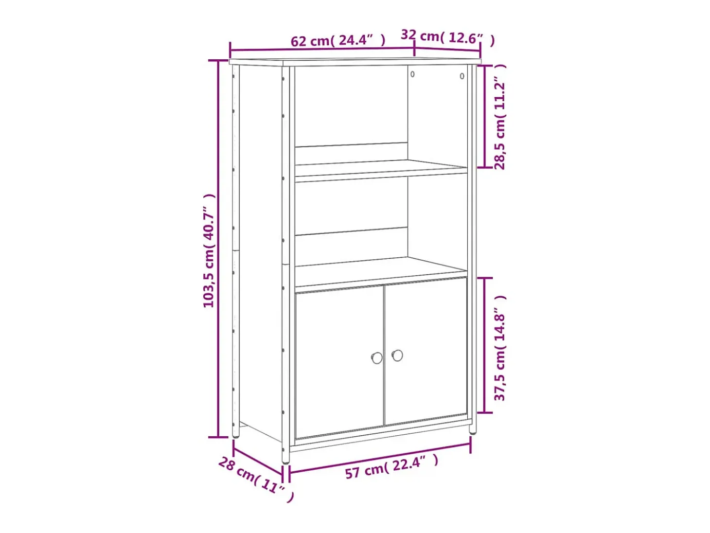 Aparador buffet cómoda armario mueble organizador cocina salón salón alto 62 x 32 x 103,5 cm madera contrachapada negro 02_0034950