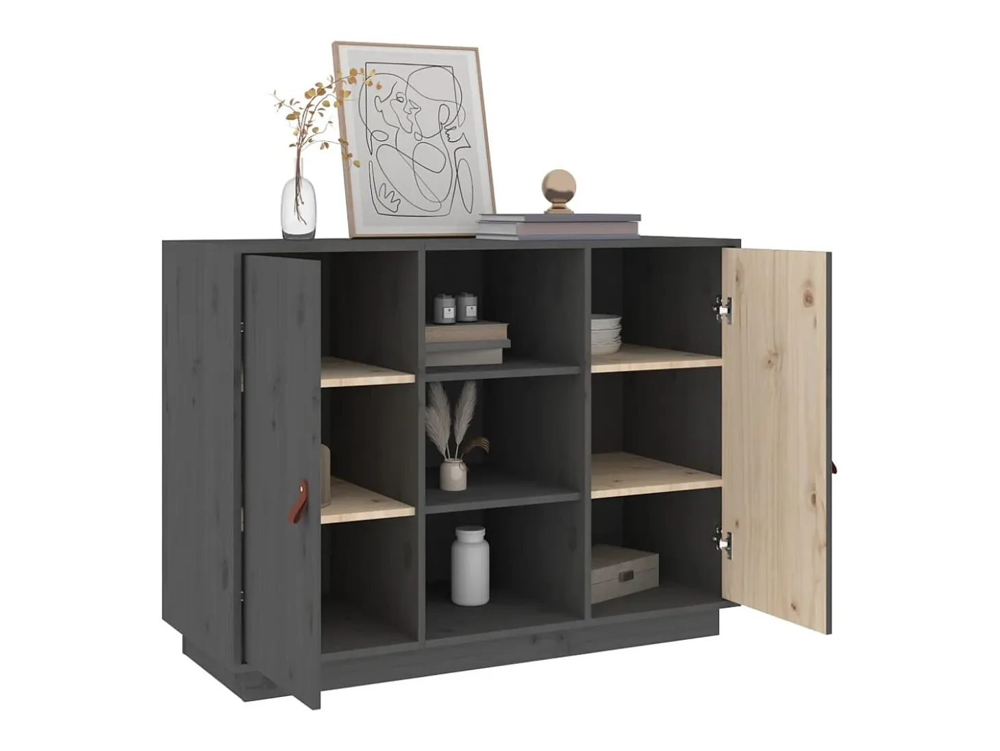Aparador buffet cómoda armario mueble organizador cocina salón salón 100 x 40 x 75 cm madera maciza de pino gris 02_0031767
