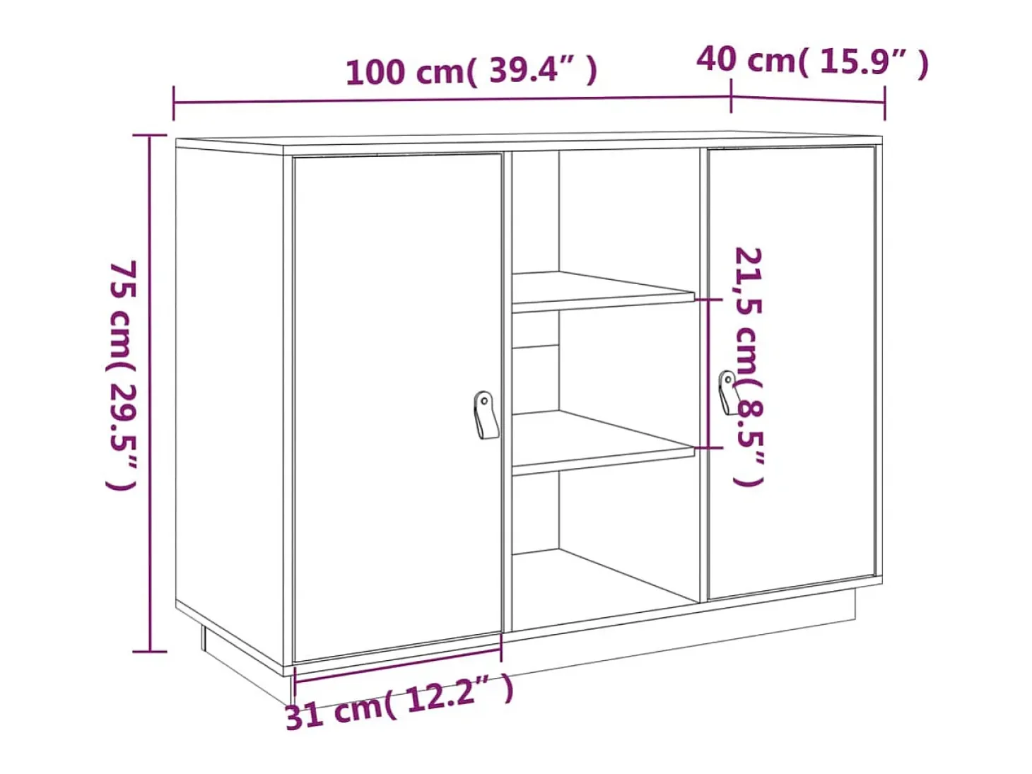 Aparador buffet cómoda armario mueble organizador cocina salón salón 100 x 40 x 75 cm madera maciza de pino gris 02_0031767