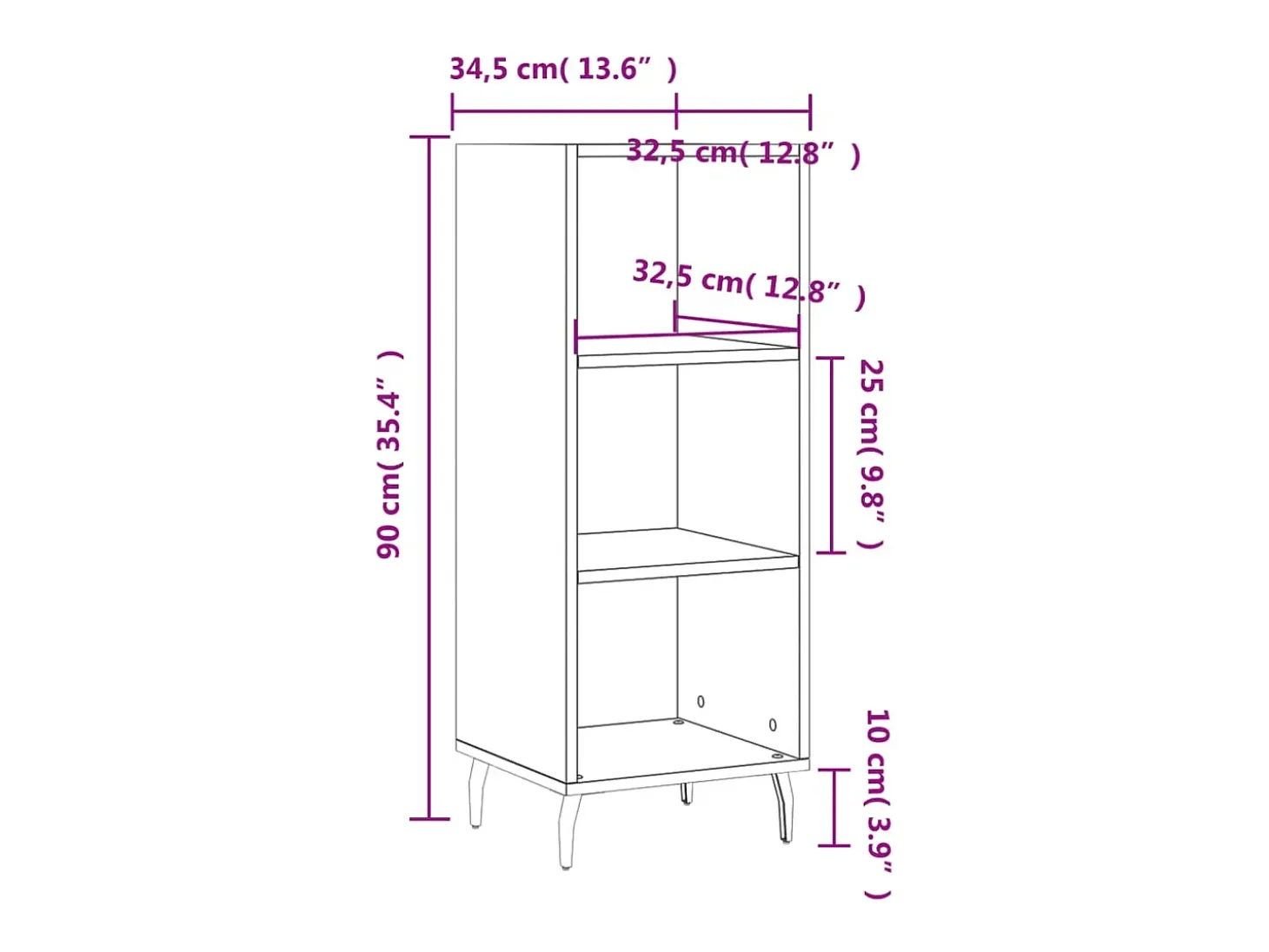 Aparador buffet cómoda armario mueble organizador cocina salón salón 34,5 x 32,5 x 90 cm madera contrachapada gris 02_0031871