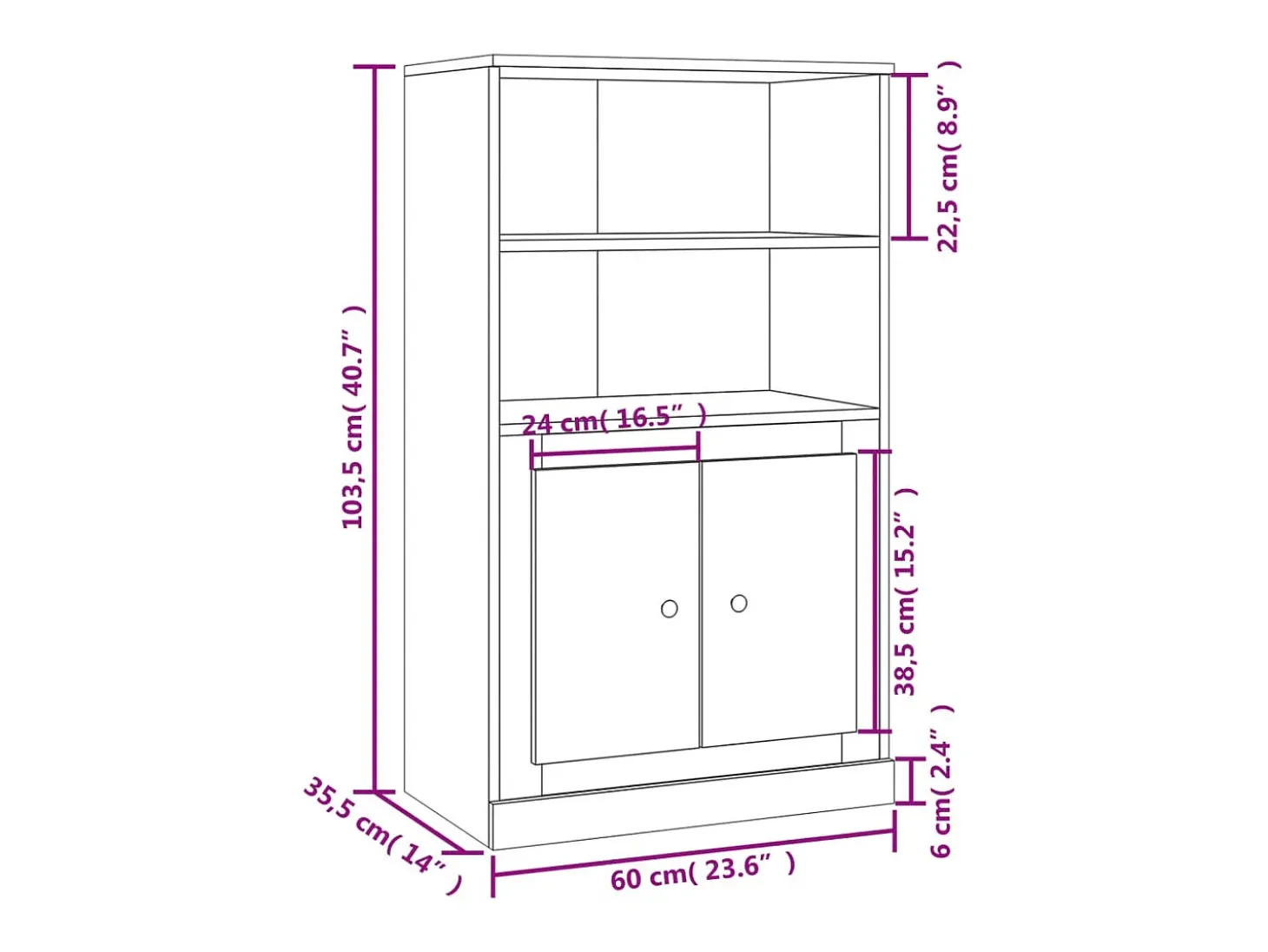 Aparador buffet cómoda armario mueble organizador cocina salón salón alto 60 x 35,5 x 103,5 cm madera contrachapada blanco 02_0032467