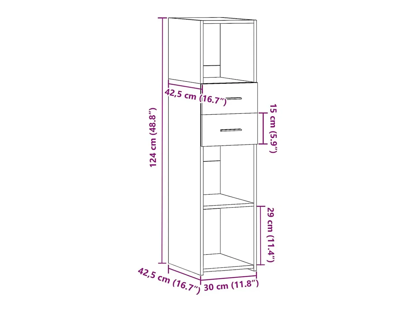 Aparador buffet cómoda armario mueble organizador cocina salón salón alto Sonoma 30 x 42,5 x 124 cm madera contrachapada gris 02_0035170