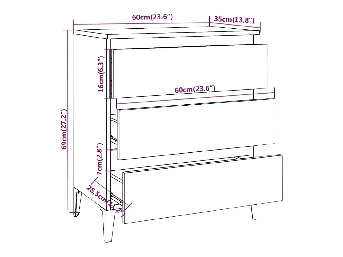 Aparador buffet cómoda armario unidad de almacenamiento organizador cocina salón salón 60 x 35 x 69 cm madera contrachapada marrón 02_0030974