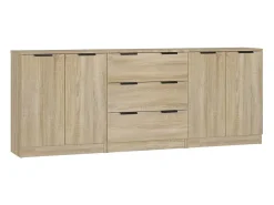 Aparador buffet cómoda gabinete unidad de almacenamiento organizador cocina sala de estar sala de estar 3 piezas madera contrachapada sonoma marrón 02_0037108