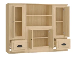Aparador buffet cómoda gabinete unidad de almacenamiento organizador cocina sala de estar sala de estar 3 piezas madera contrachapada sonoma marrón 02_0037104