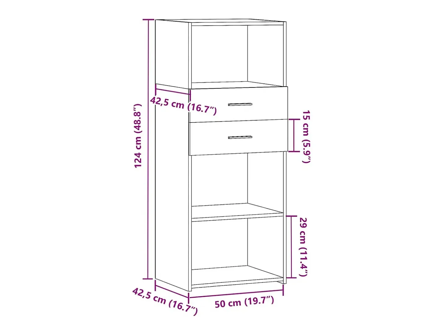 Aparador buffet cómoda mueble mueble de almacenamiento organizador cocina salón salón alto 50 x 42,5 x 124 cm madera contrachapada gris 02_0034448