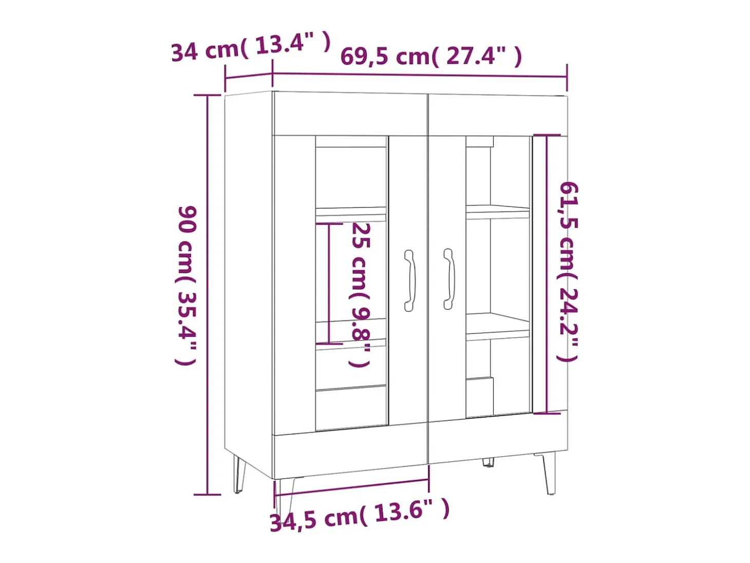 Aparador buffet cómoda mueble mueble de almacenaje organizador cocina salón salón 69,5 x 34 x 90 cm madera contrachapada gris 02_0032057