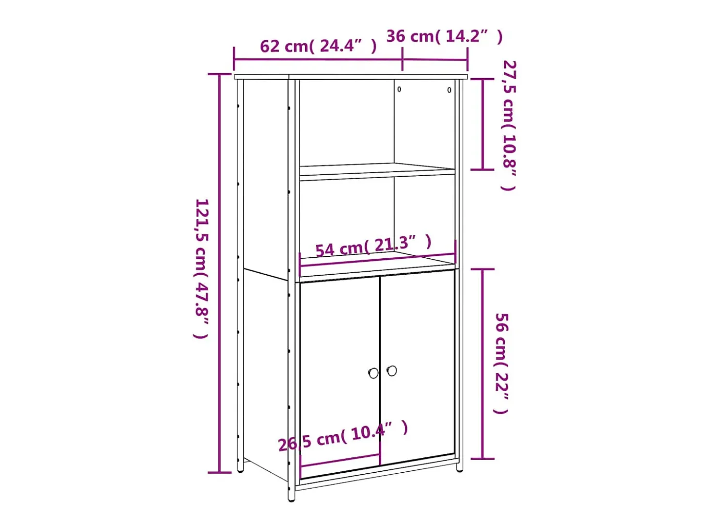 Aparador buffet cómoda mueble almacenaje organizador cocina salón salón alto Sonoma 62 x 36 x 121,5 cm madera contrachapada gris 02_0035386