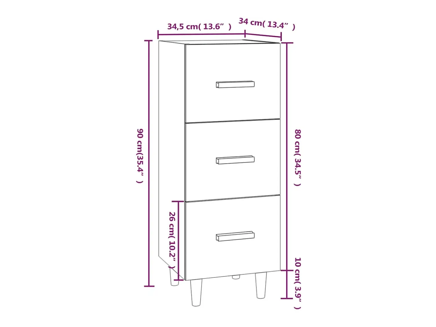 Aparador buffet cómoda mueble mueble de almacenaje organizador cocina salón salón 34,5 x 34 x 90 cm madera contrachapada marrón 02_0031209