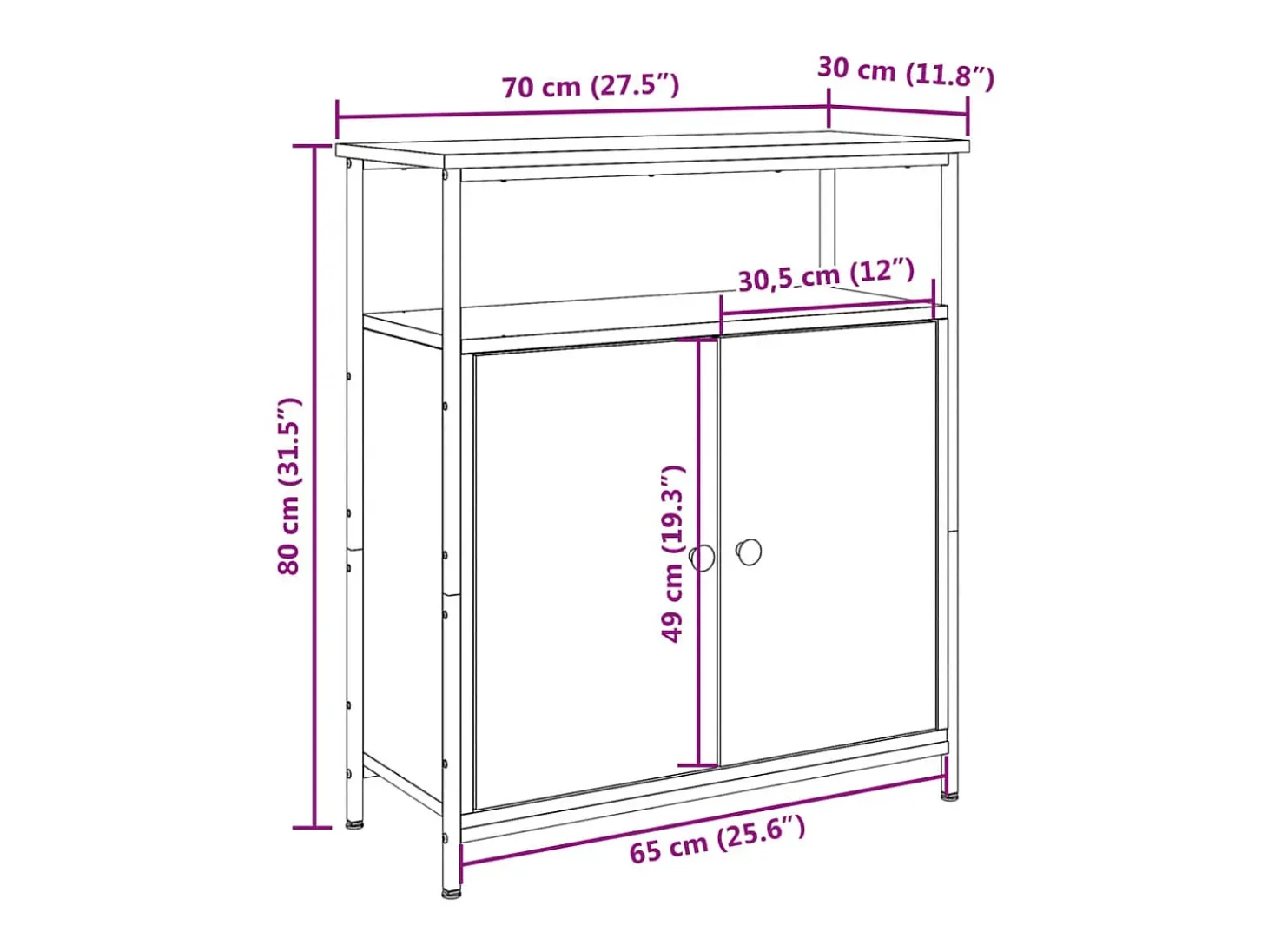 Aparador buffet cómoda mueble mueble de almacenaje organizador cocina salón salón madera vieja 70 x 30 x 80 cm madera contrachapada marrón 02_0036607