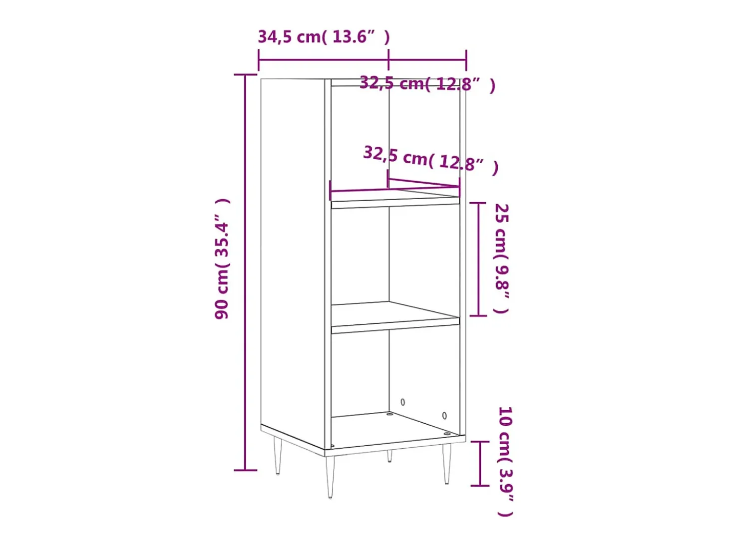 Aparador buffet cómoda mueble mueble de almacenaje organizador cocina salón salón 34,5 x 32,5 x 90 cm madera contrachapada gris 02_0031867