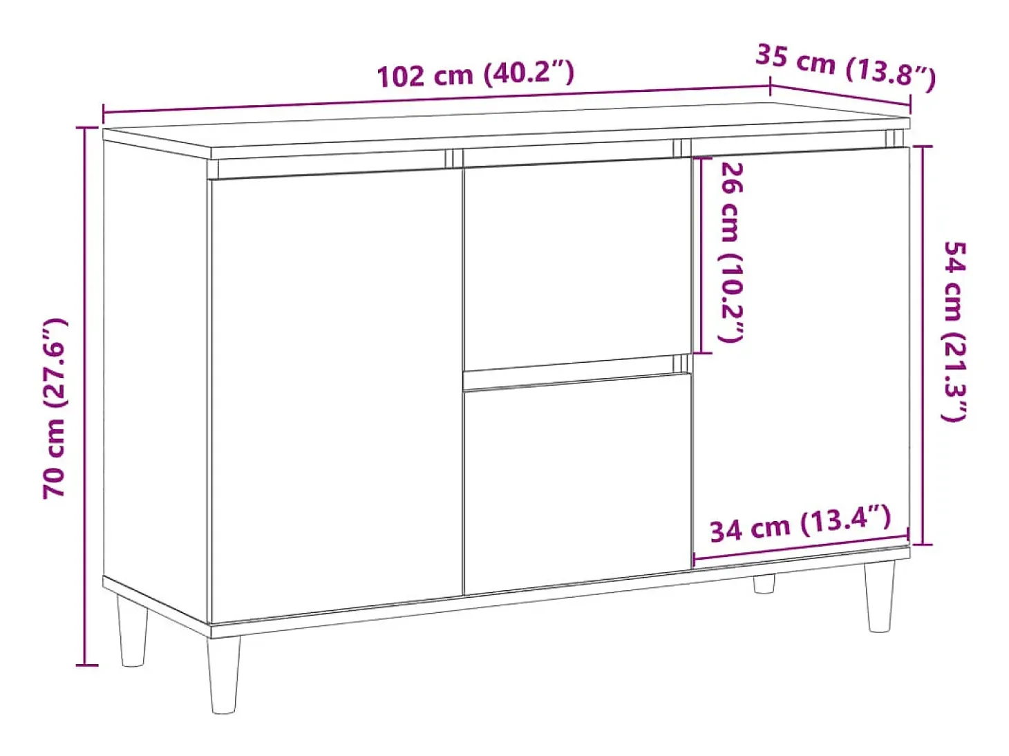 Aparador buffet cómoda mueble mueble de almacenaje organizador cocina salón salón madera vieja 102 x 35 x 70 cm madera contrachapada marrón 02_0036597