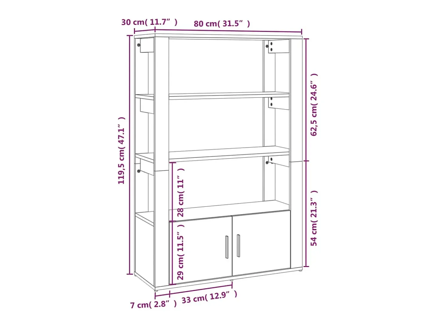 Aparador buffet cómoda mueble mueble de almacenaje organizador cocina salón salón 80 x 30 x 119,5 cm madera contrachapada marrón 02_0031104
