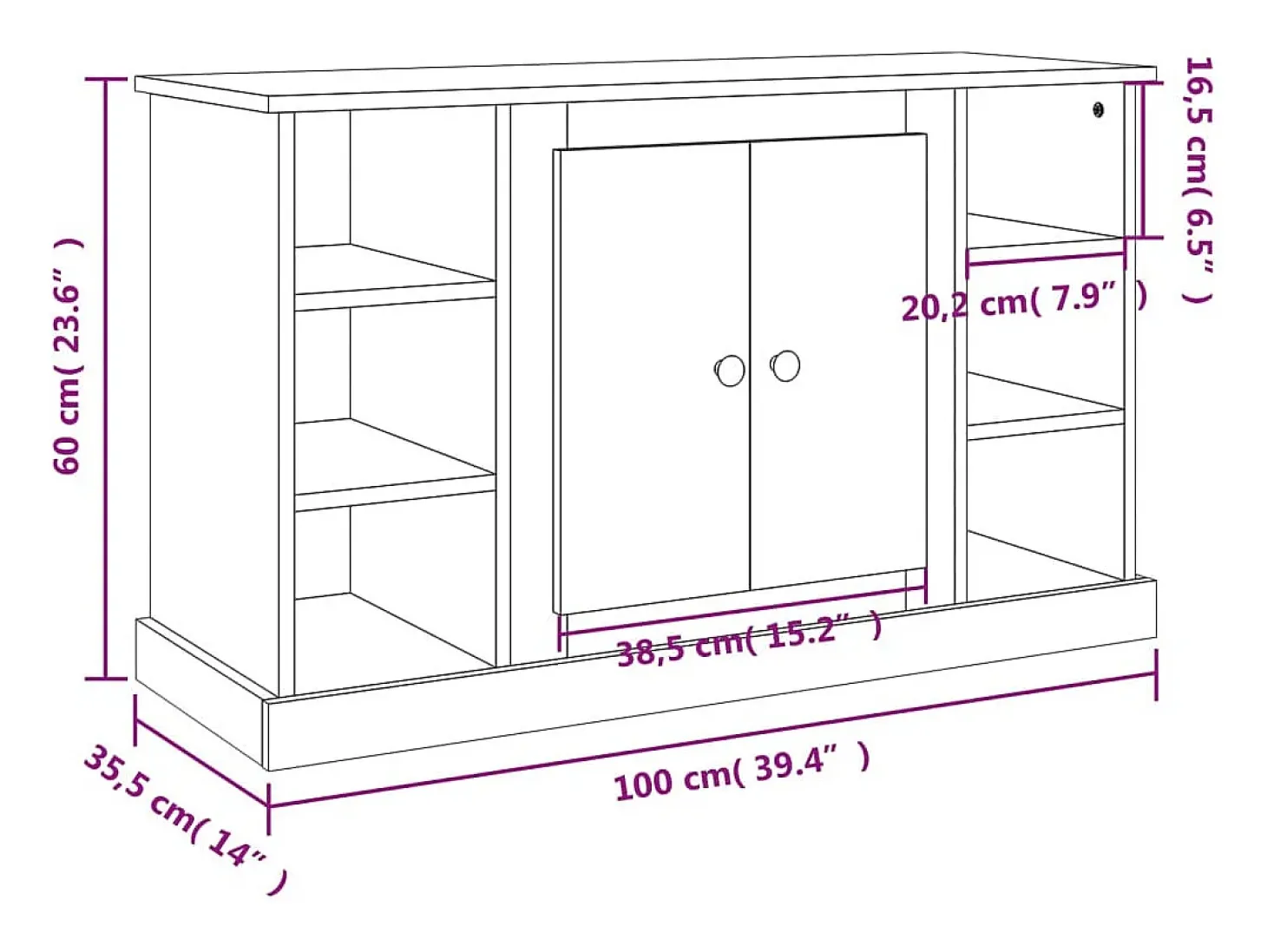 Aparador buffet cómoda mueble mueble de almacenaje organizador cocina salón salón 100 x 35,5 x 60 cm madera contrachapada gris 02_0031822