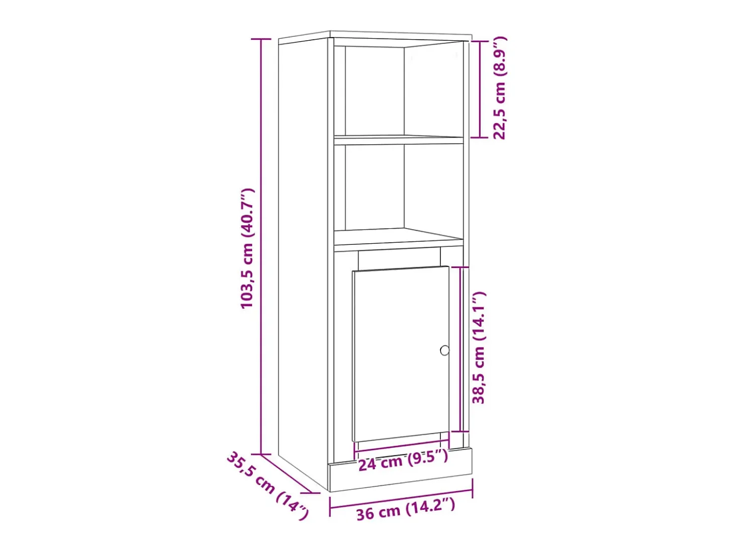 Aparador buffet cómoda mueble mueble de almacenamiento organizador cocina salón salón alta artesanía 36 x 35,5 x 103,5 cm madera contrachapada marrón 02_0033162