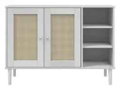 Aparador buffet cómoda mueble almacenaje organizador cocina salón salón aspecto ratán 112 x 40 x 80 cm madera maciza de pino blanco 02_0036222