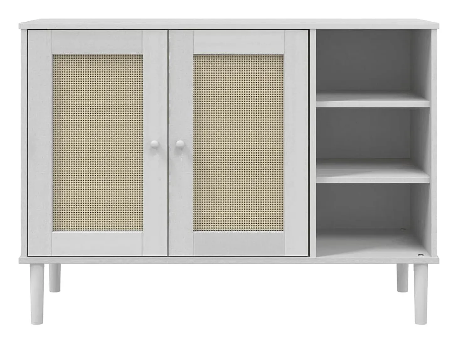 Aparador buffet cómoda mueble almacenaje organizador cocina salón salón aspecto ratán 112 x 40 x 80 cm madera maciza de pino blanco 02_0036222