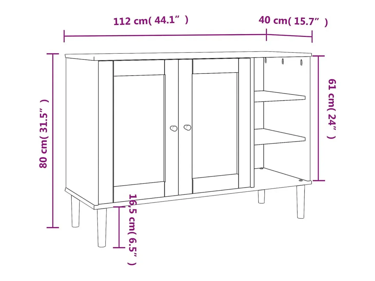Aparador buffet cómoda mueble almacenaje organizador cocina salón salón aspecto ratán 112 x 40 x 80 cm madera maciza de pino blanco 02_0036222