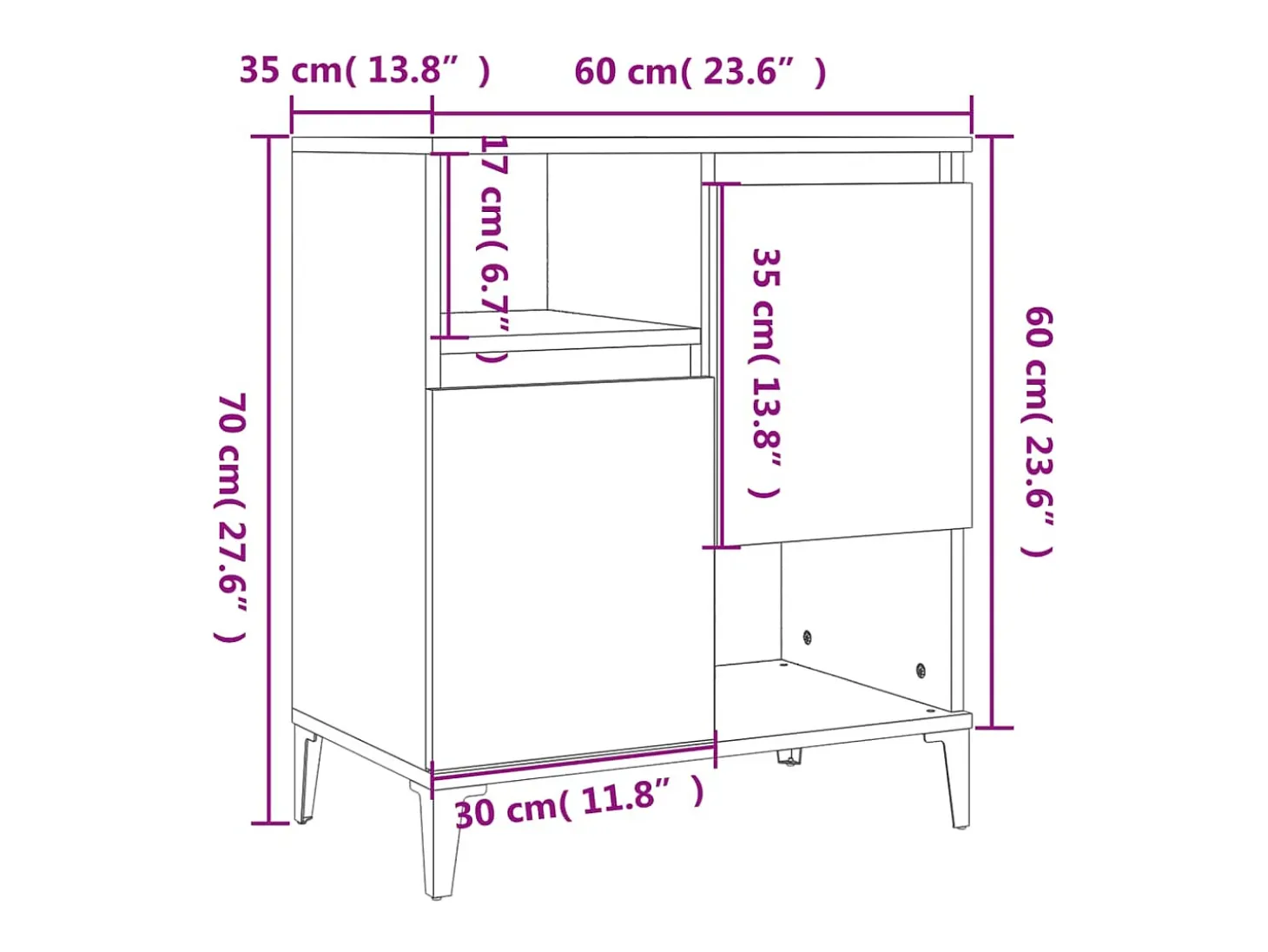Aparador buffet cómoda mueble mueble de almacenaje organizador cocina salón salón 60 x 35 x 70 cm madera contrachapada blanco 02_0030362