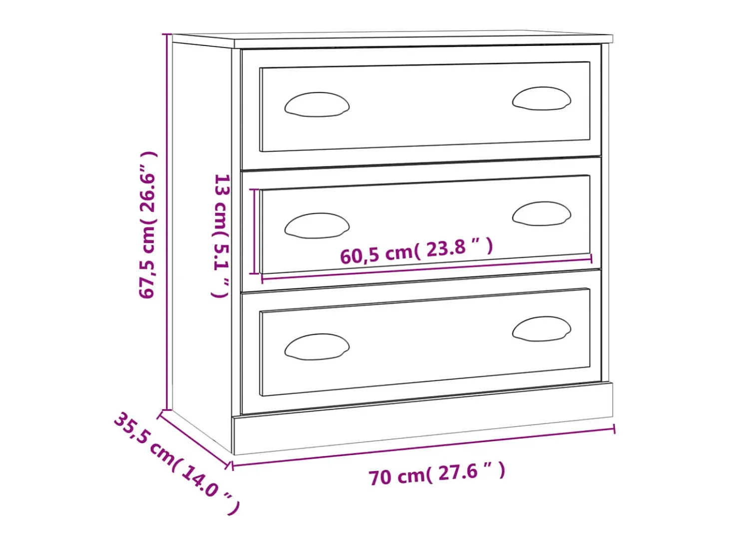 Aparador buffet cómoda mueble mueble de almacenaje organizador cocina salón salón 70 x 35,5 x 67,5 cm madera contrachapada blanco 02_0030489