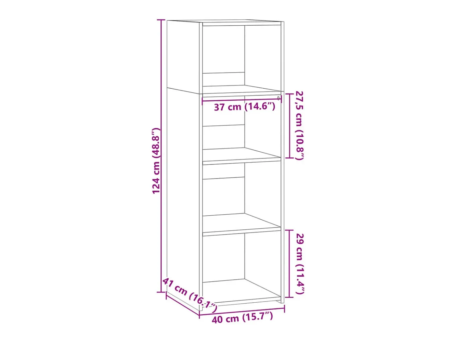 Aparador buffet cómoda mueble almacenaje organizador cocina salón salón alto Sonoma 40 x 41 x 124 cm madera contrachapada gris 02_0035360