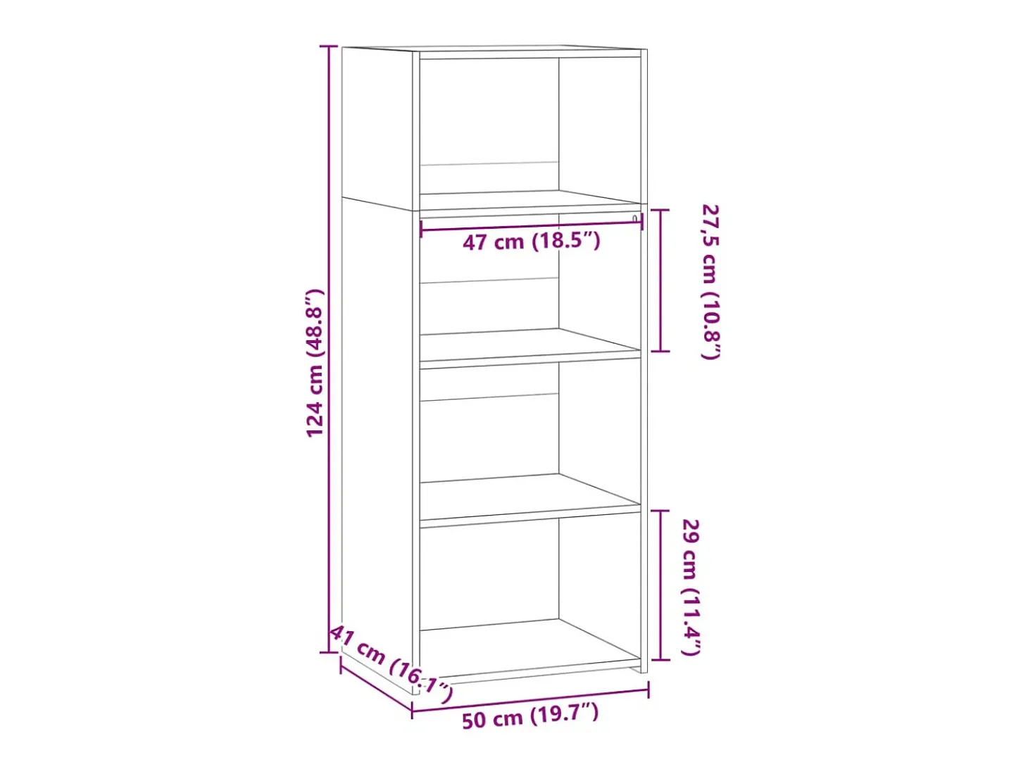 Aparador buffet cómoda mueble almacenaje organizador cocina salón salón alto Sonoma 50 x 41 x 124 cm madera contrachapada marrón 02_0034068