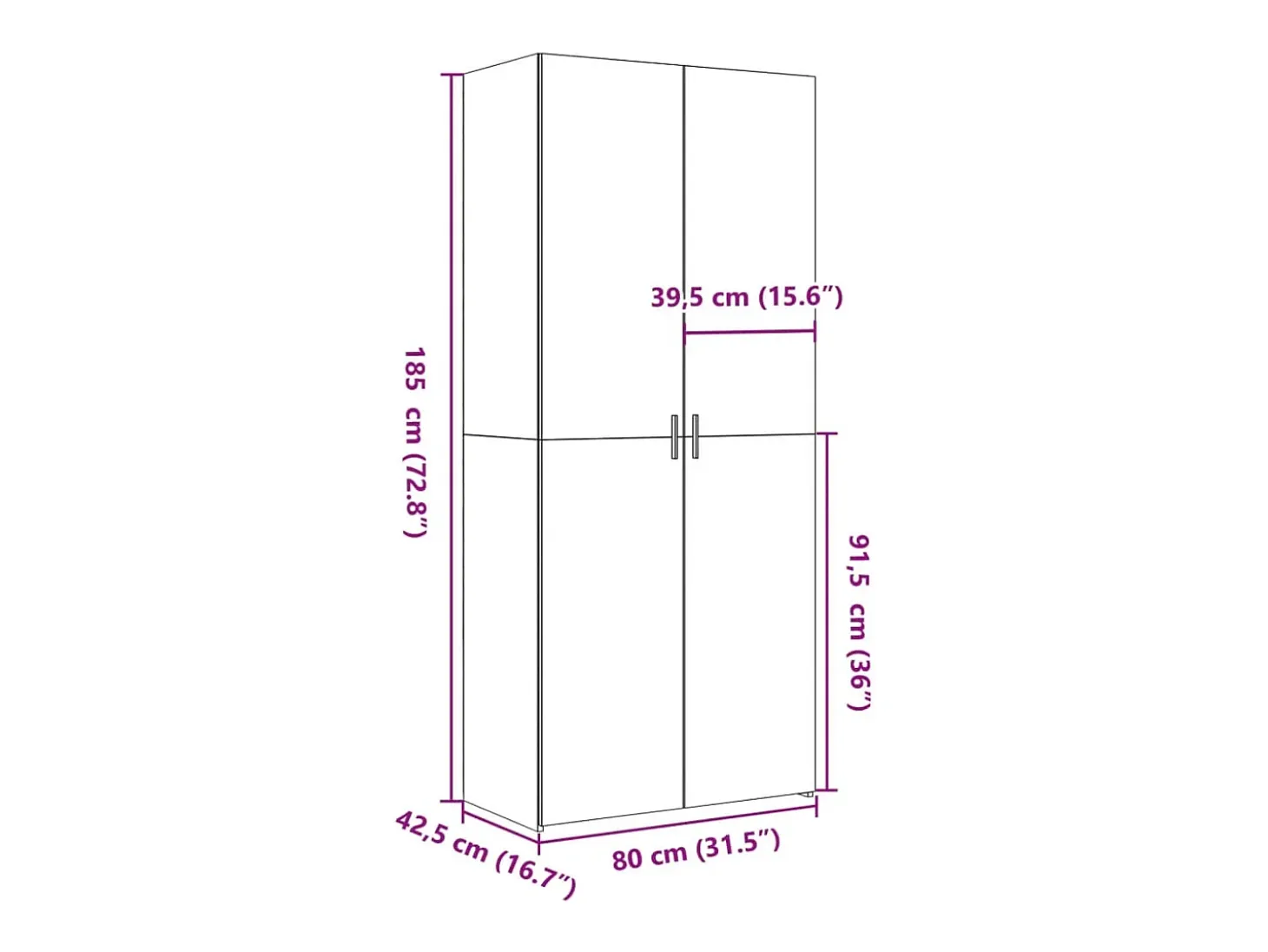 Aparador buffet cómoda mueble mueble de almacenaje organizador cocina salón salón alto 80 x 42,5 x 185 cm madera contrachapada blanco 02_0032774