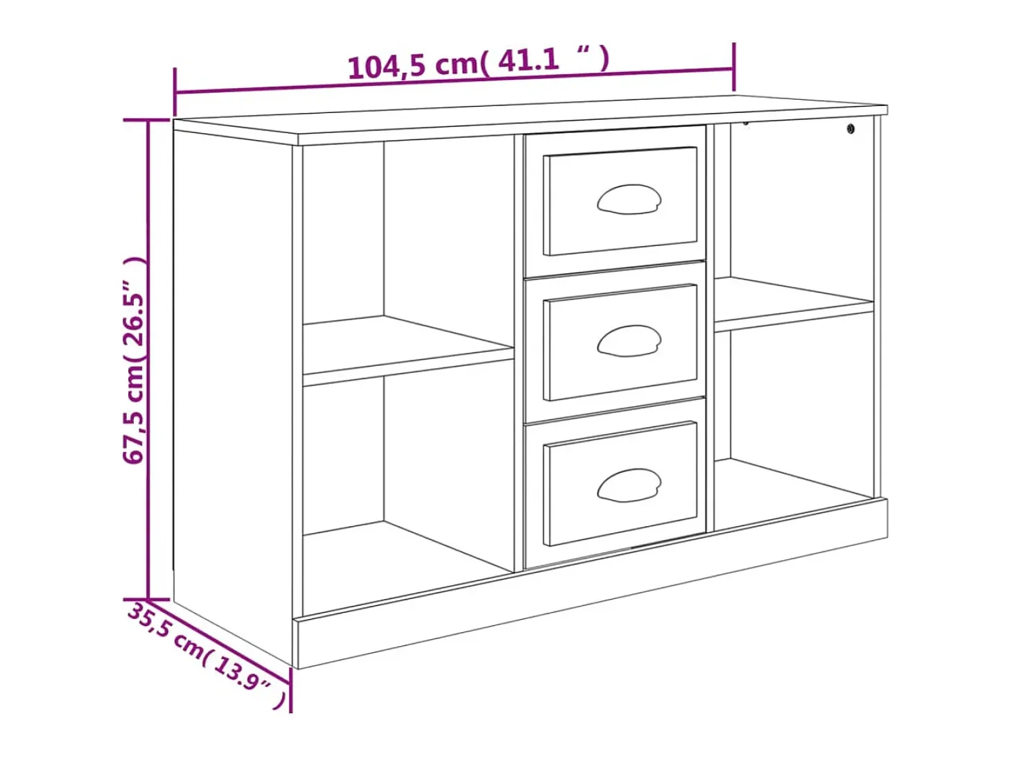 Aparador buffet cómoda mueble mueble de almacenaje organizador cocina salón brillante 104,5 x 35,5 x 67,5 cm madera contrachapada blanco 02_0030565