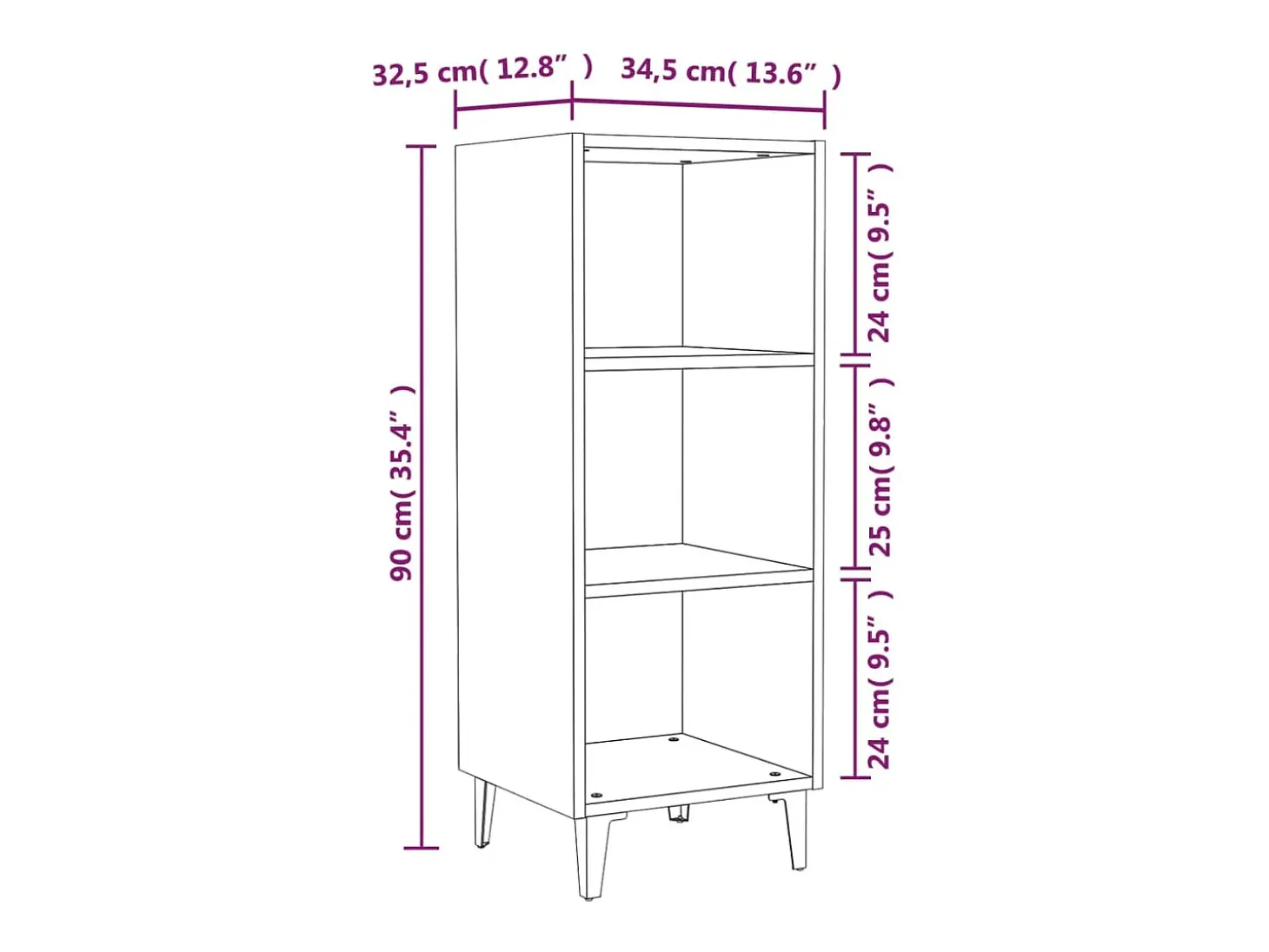 Aparador buffet cómoda mueble mueble de almacenaje organizador cocina salón salón 34,5 x 32,5 x 90 cm madera contrachapada marrón 02_0031188